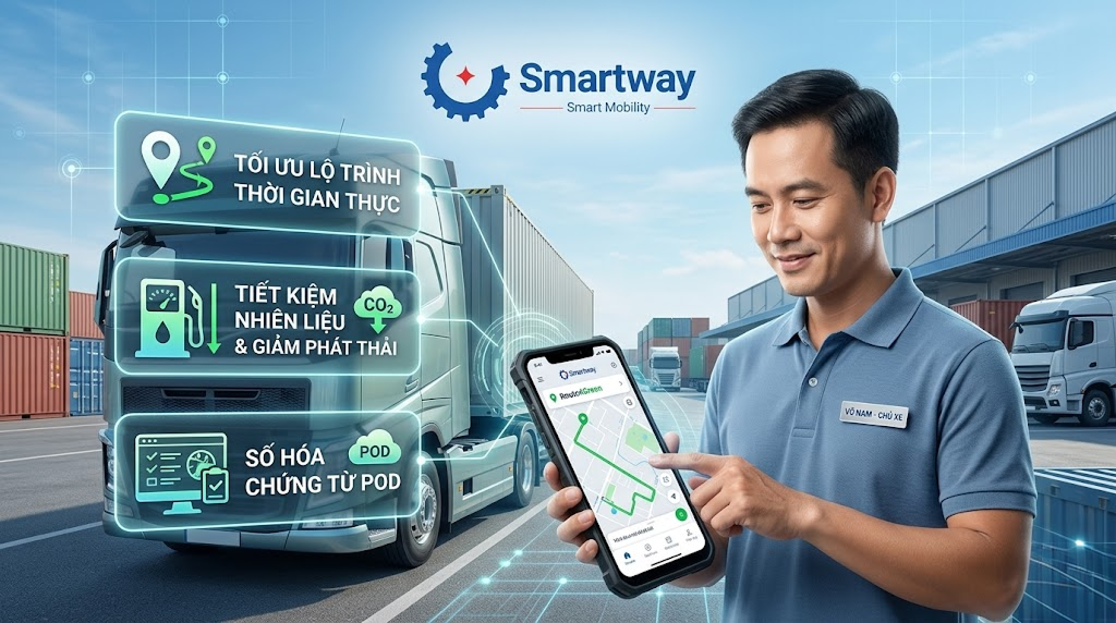 Giải pháp Smartway giúp chủ doanh nghiệp vận tải xóa tan nỗi đau về thất thoát nhiên liệu, điều phối xe chồng chéo và số hóa chứng từ POD bằng công nghệ Route4Green và eMover.
